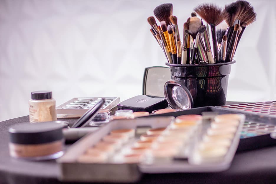 Professional makeup and brushes